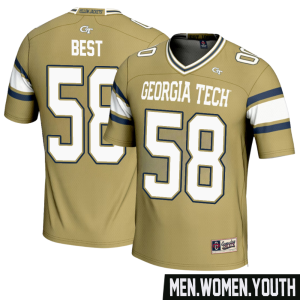 Brandon Best No 58 Men’s Georgia Tech Yellow Jackets GameDay Greats NIL Pick-A-Player Football Jersey- Replica